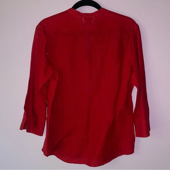 Talbots Size S Irish Linen Red Button-Up Shirt 3/4 Sleeve Minimalist Office - Picture 5 of 7